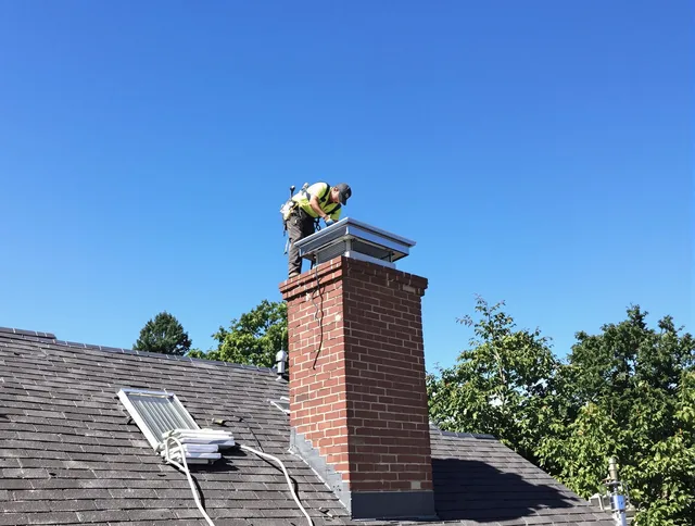 Fallbrook Chimney Sweep technician measuring a chimney cap in Fallbrook, CA