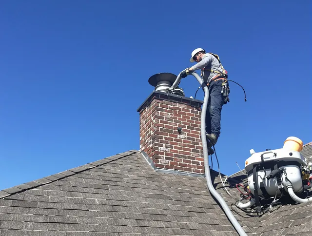 Dedicated Fallbrook Chimney Sweep team member cleaning a chimney in Fallbrook, CA