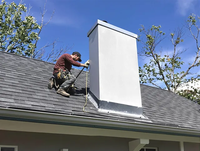 Fallbrook Chimney Sweep team member finishing chimney construction in Fallbrook, CA