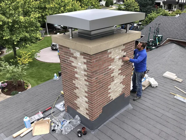 Fallbrook Chimney Sweep team working on a custom chimney remodel in Fallbrook, CA