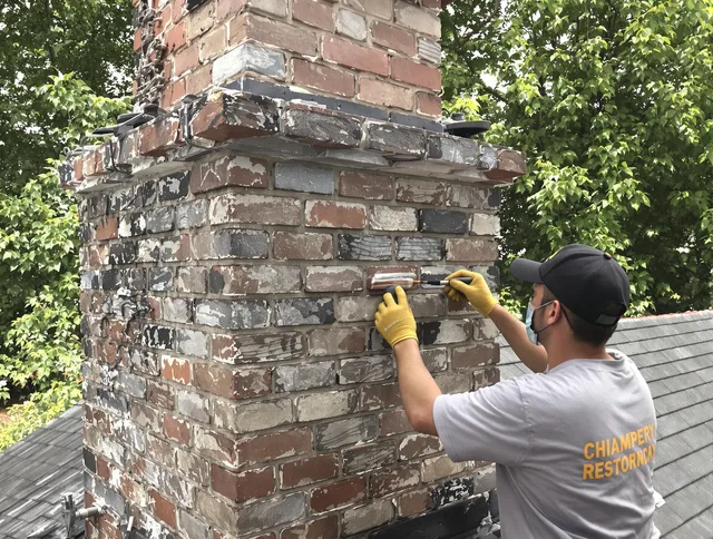 In-progress chimney restoration by Fallbrook Chimney Sweep in Fallbrook, CA
