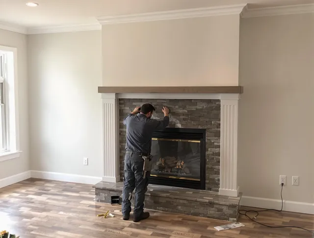 Fallbrook Chimney Sweep finishing a custom fireplace install in Fallbrook, CA